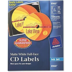 Avery Inkjet Full-Face CD Labels Matte White 40/Pk 8960